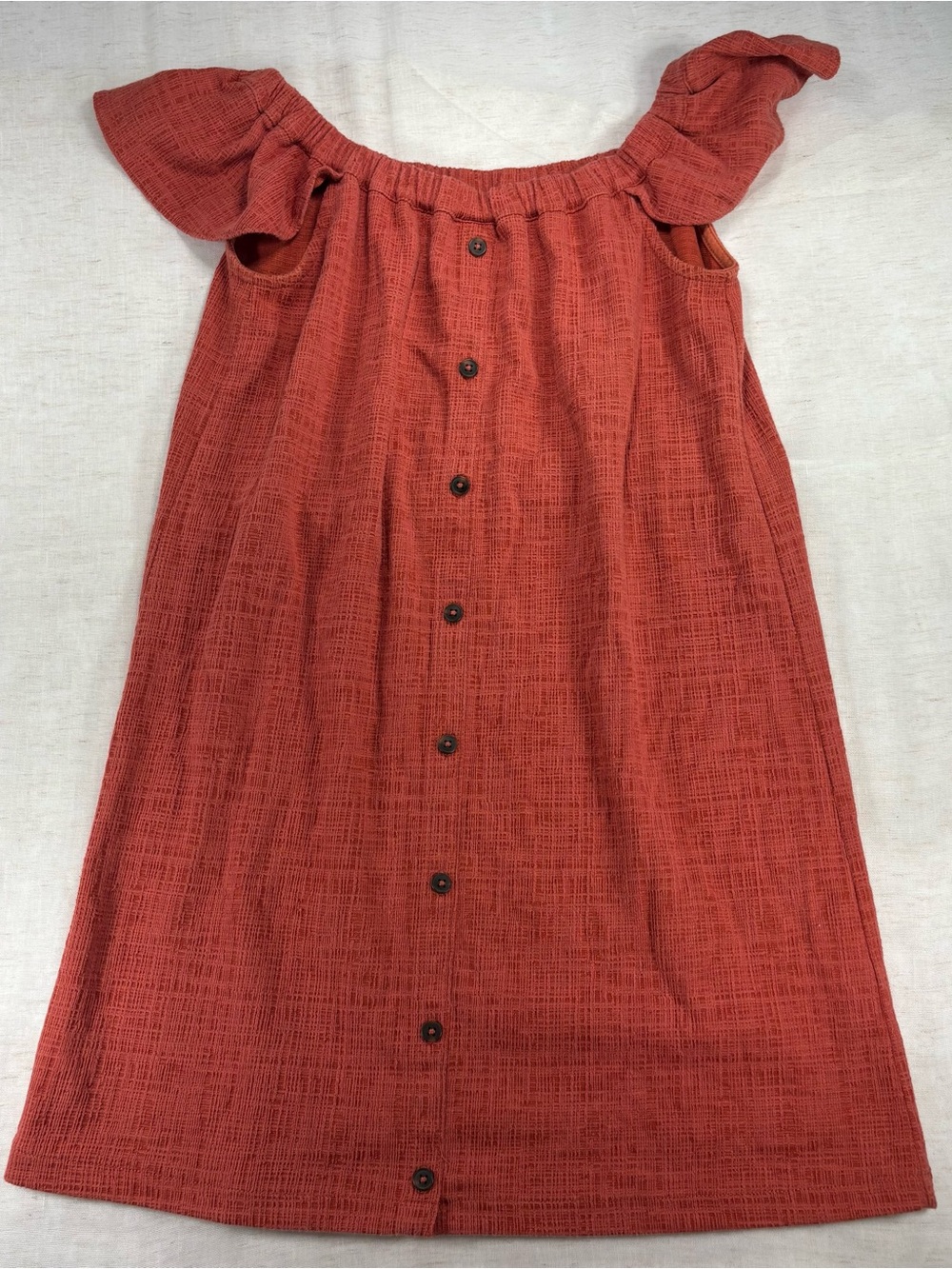 Madewell Rust Red Button-Front Off-Shoulder Dress
